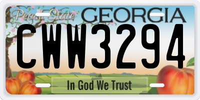 GA license plate CWW3294