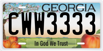 GA license plate CWW3333