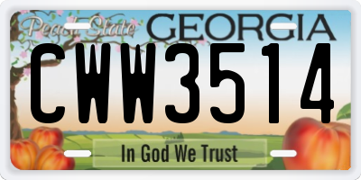 GA license plate CWW3514