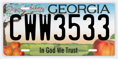 GA license plate CWW3533