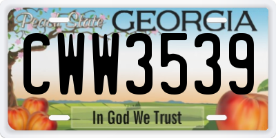 GA license plate CWW3539