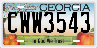 GA license plate CWW3543