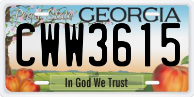 GA license plate CWW3615