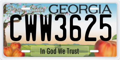 GA license plate CWW3625