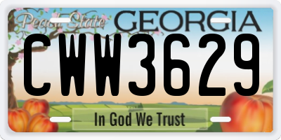 GA license plate CWW3629