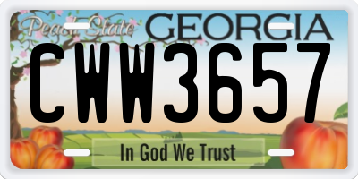 GA license plate CWW3657
