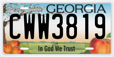 GA license plate CWW3819