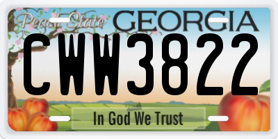 GA license plate CWW3822