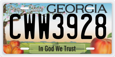 GA license plate CWW3928