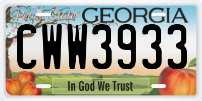 GA license plate CWW3933