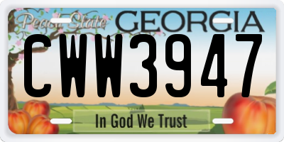 GA license plate CWW3947