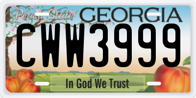 GA license plate CWW3999