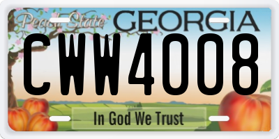 GA license plate CWW4008