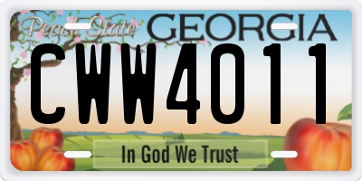 GA license plate CWW4011