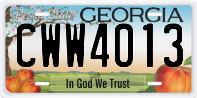 GA license plate CWW4013