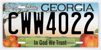 GA license plate CWW4022