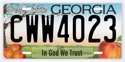 GA license plate CWW4023