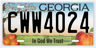 GA license plate CWW4024