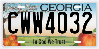GA license plate CWW4032