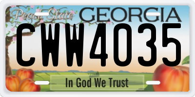 GA license plate CWW4035