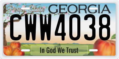 GA license plate CWW4038
