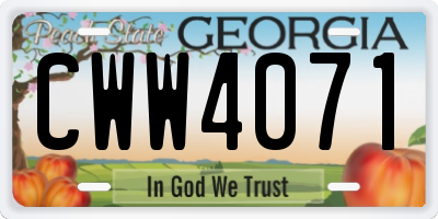 GA license plate CWW4071