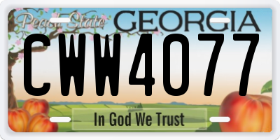 GA license plate CWW4077