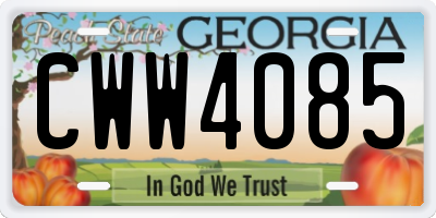 GA license plate CWW4085