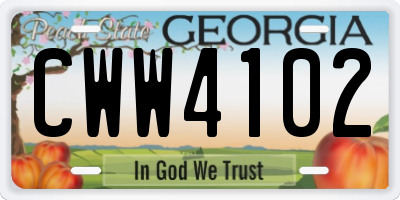GA license plate CWW4102