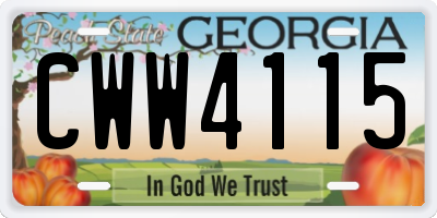 GA license plate CWW4115