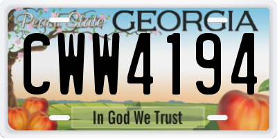 GA license plate CWW4194