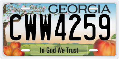 GA license plate CWW4259