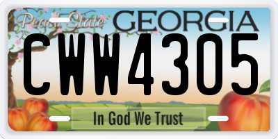 GA license plate CWW4305