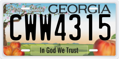 GA license plate CWW4315