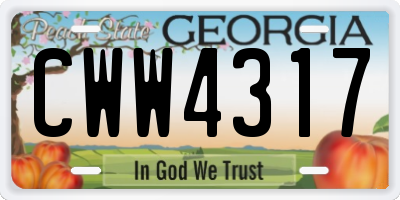 GA license plate CWW4317