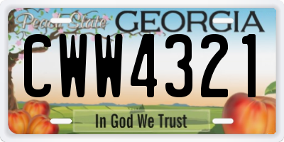 GA license plate CWW4321