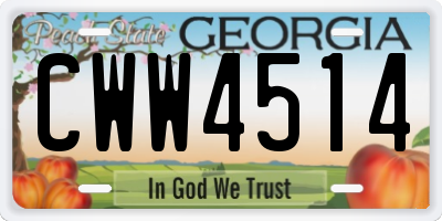 GA license plate CWW4514