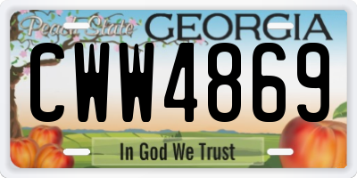 GA license plate CWW4869