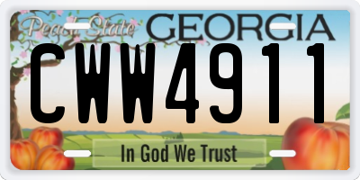 GA license plate CWW4911
