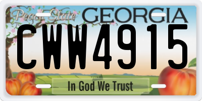 GA license plate CWW4915