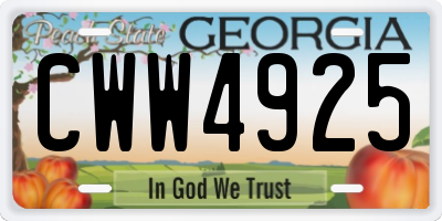 GA license plate CWW4925