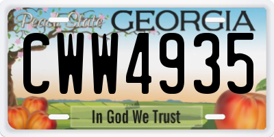 GA license plate CWW4935