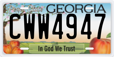 GA license plate CWW4947