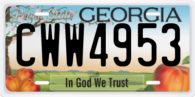 GA license plate CWW4953