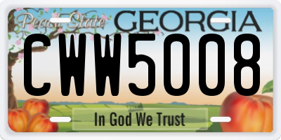 GA license plate CWW5008