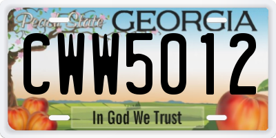 GA license plate CWW5012