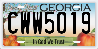GA license plate CWW5019