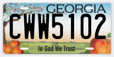 GA license plate CWW5102