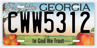 GA license plate CWW5312