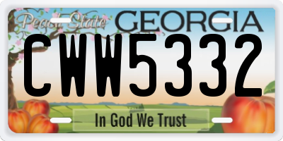 GA license plate CWW5332